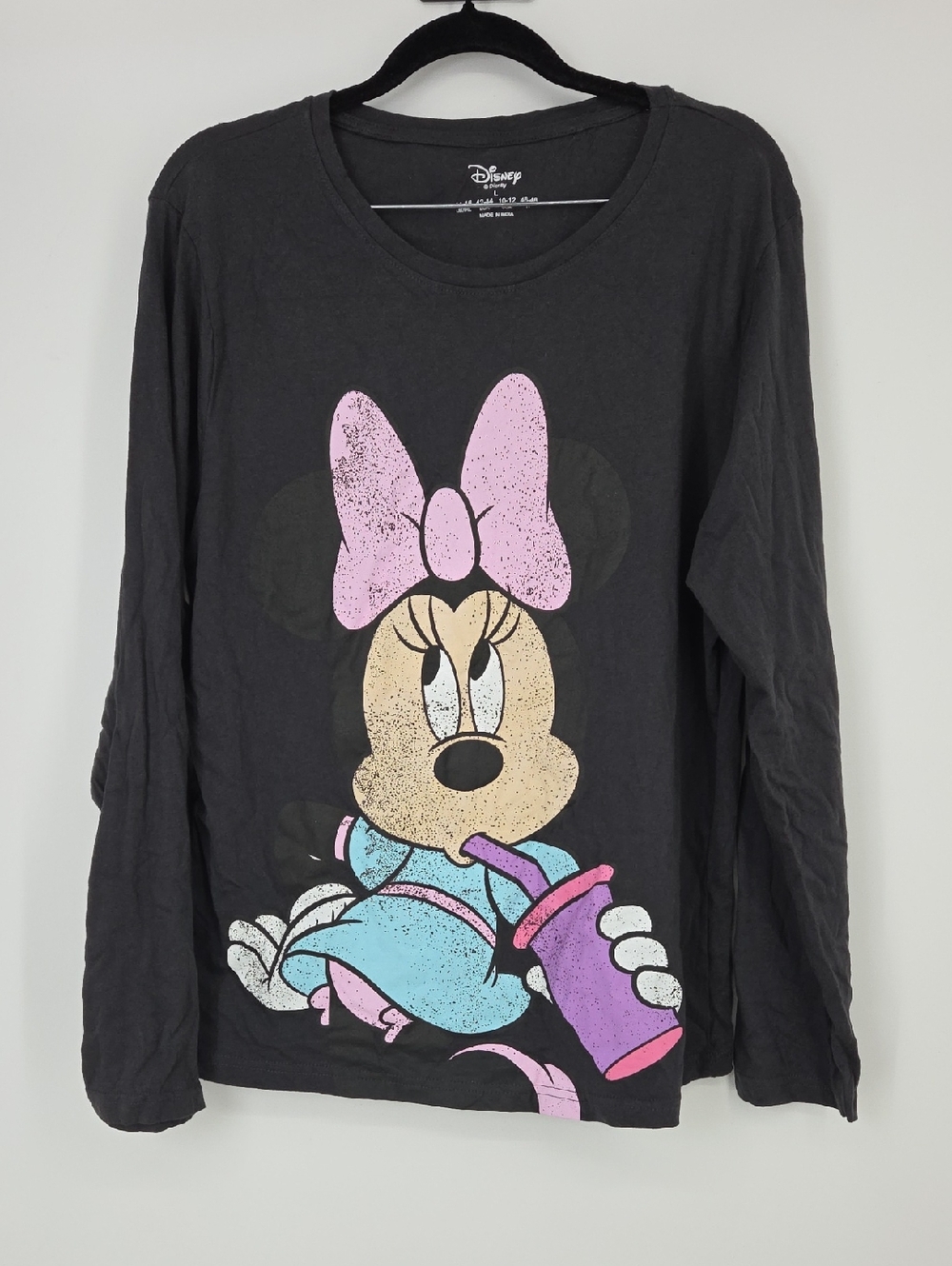 Disney Black Long-Sleeve Minnie Mouse Top with Pastel Pink Bow